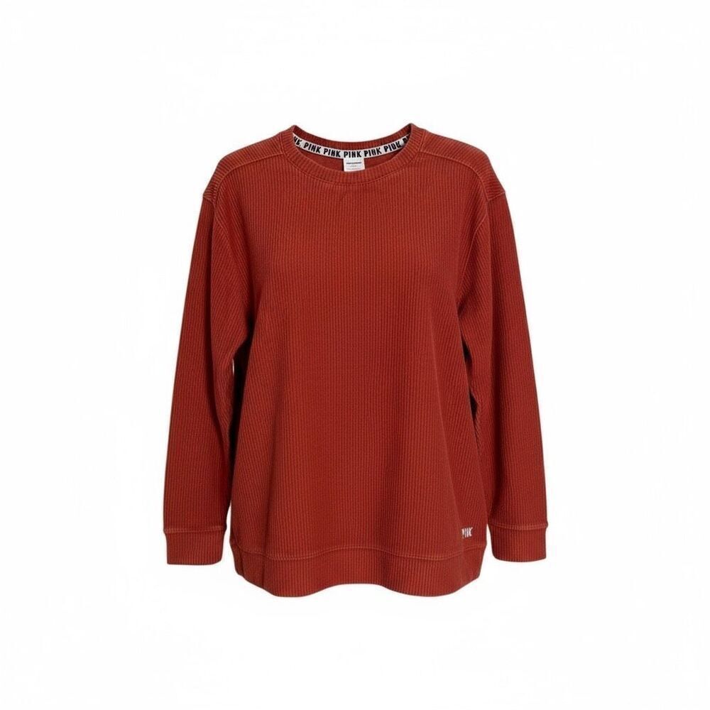 Victoria's Secret PINK Ribbed Washed Campus Oversized Crew Neck Pullover Rust XS